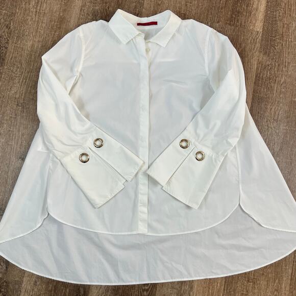 Carolina Herrera White Button Up Shirt Sleeve Ring Decal Oversized Fit - Picture 4 of 7